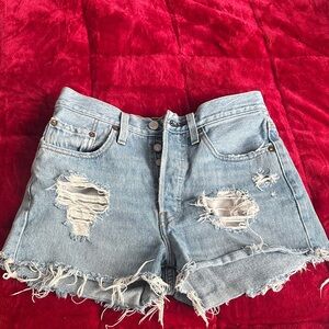 Levi's Light Blue Distressed Denim Cutoff Shorts